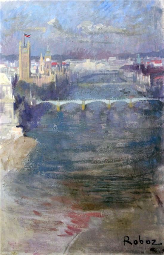 Zsuzsi Roboz (1939-2012) View along The Thames 36 x 24in., unframed